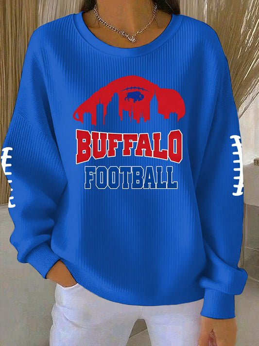 Women's Football Fans Lovers Gameday Printed Vintage Casual Loose Long Sleeve Top