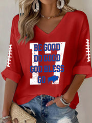 Women's Be Good Do Good God Bless Go Buffalo Football Fans Lovers Gameday Casual Long-Sleeve V-Neck Top