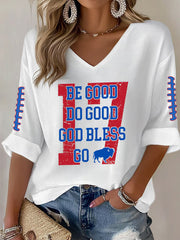 Women's Be Good Do Good God Bless Go Buffalo Football Fans Lovers Gameday Casual Long-Sleeve V-Neck Top