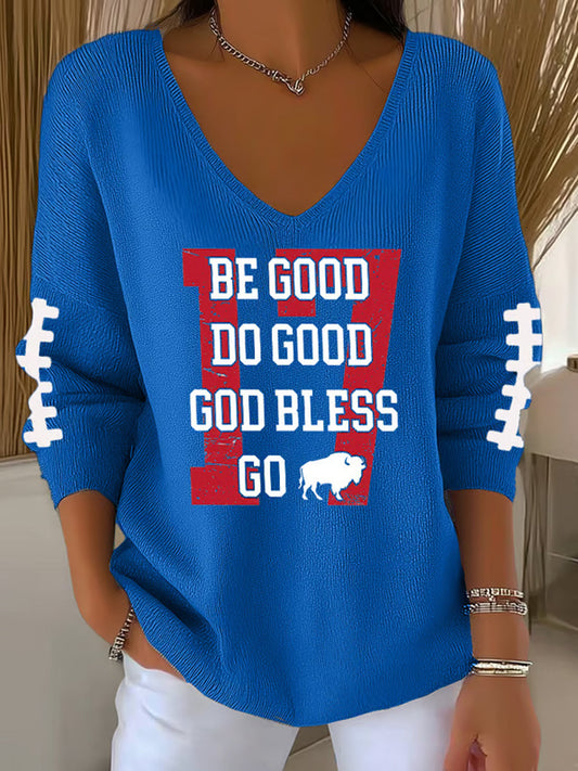 Women's Be Good Do Good God Bless Go Buffalo Football Fans Lovers Gameday Casual Long-Sleeve Top