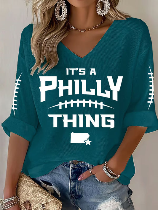 Women's Football Fans Lovers Gameday Casual Waffle T-shirt