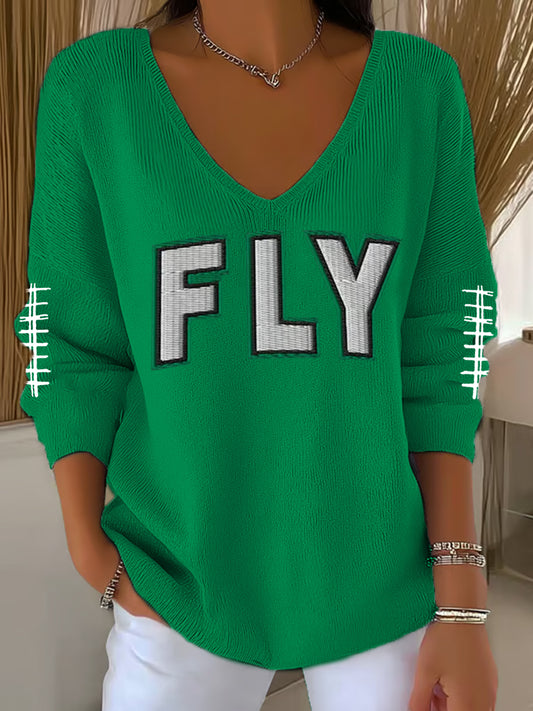 Women's Fly Eagles! Football Fans Lovers Gameday Casual Long-Sleeve Top