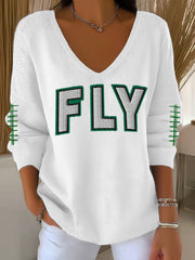Women's Fly Eagles! Football Fans Lovers Gameday Casual Long-Sleeve Top