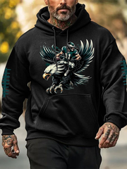 Men's Football Fans Lovers Gameday Casual Oversized Drop-Shoulder Hoodie with Pockets