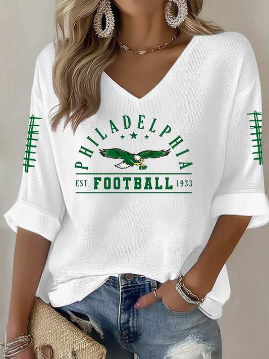Women's Football Fans Lovers Gameday Casual Waffle T-shirt