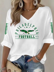 Women's Football Fans Lovers Gameday Casual Waffle T-shirt