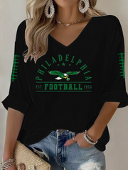 Women's Football Fans Lovers Gameday Casual Waffle T-shirt