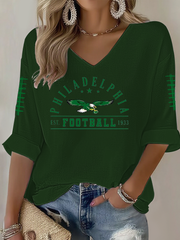 Women's Football Fans Lovers Gameday Casual Waffle T-shirt