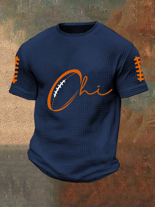 Men's Football Fans Lovers Gameday Casual Waffle Short Sleeve Top