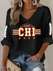 Women's Football Fans Lovers Gameday Casual Waffle T-shirt