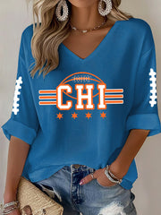 Women's Football Fans Lovers Gameday Casual Waffle T-shirt