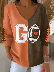 Women's Football Fans Lovers Gameday Casual Ribbed Top