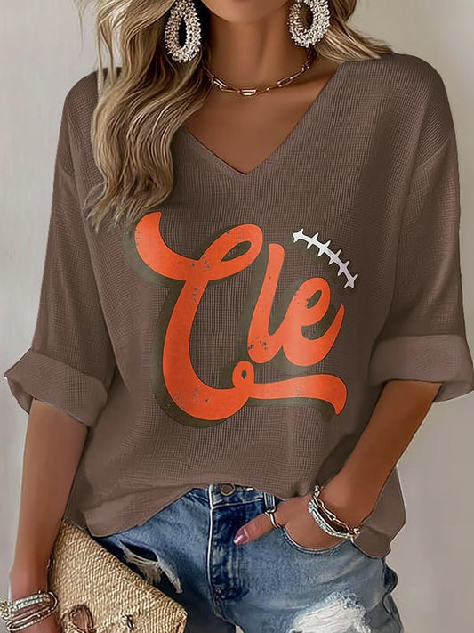 Women's Football Fans Lovers Gameday Casual Waffle T-shirt