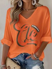 Women's Football Fans Lovers Gameday Casual Waffle T-shirt
