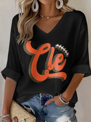 Women's Football Fans Lovers Gameday Casual Waffle T-shirt