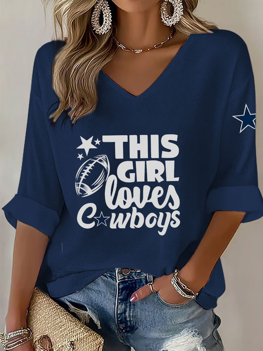 Women's American Football V-neck long-sleeved T-shirt