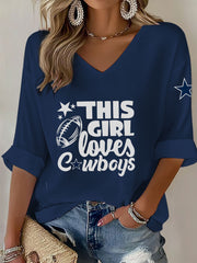 Women's American Football V-neck long-sleeved T-shirt
