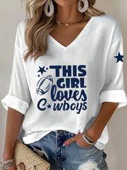 Women's American Football V-neck long-sleeved T-shirt