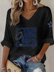 Women's American Football V-neck long-sleeved T-shirt