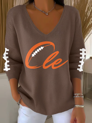 Women's Football Fans Lovers Gameday Casual Ribbed Top
