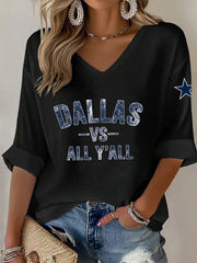 Women's American football V-neck long-sleeved top