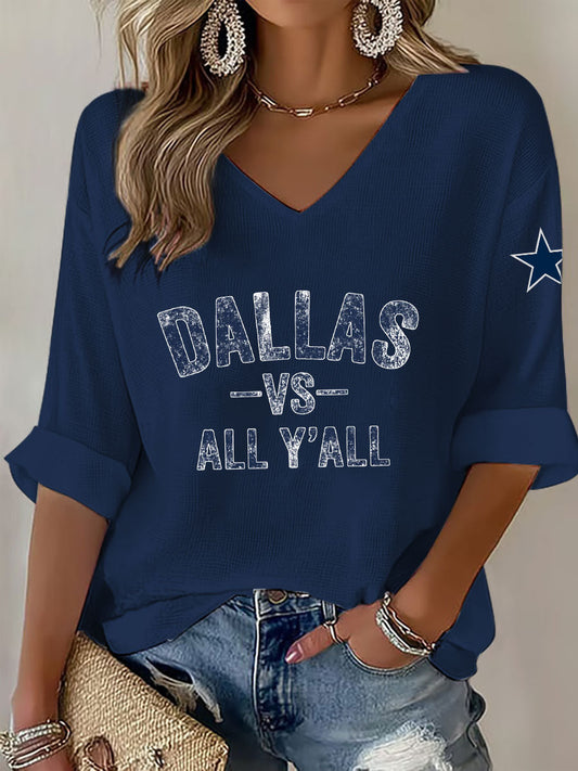 Women's American football V-neck long-sleeved top