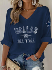 Women's American football V-neck long-sleeved top