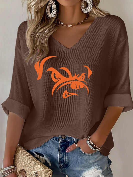 Women's Football Fans Lovers Gameday Casual Waffle T-shirt