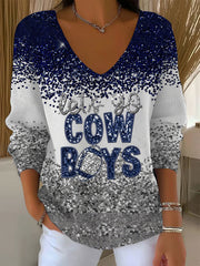 Women's American football V-neck long-sleeved top