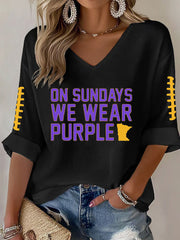 Women's Football Fans Lovers Gameday Casual V-Neck Long-Sleeve Top