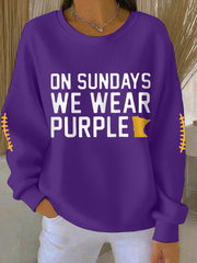 Women's On Sundays We Wear Purple Football Fans Lovers Gameday Casual Sweatshirt