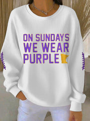 Women's On Sundays We Wear Purple Football Fans Lovers Gameday Casual Sweatshirt