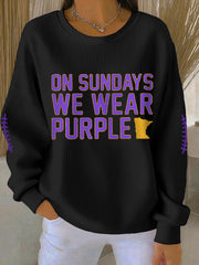Women's On Sundays We Wear Purple Football Fans Lovers Gameday Casual Sweatshirt