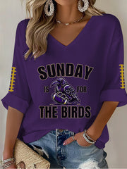 Women's Football Fans Lovers Gameday Casual Waffle T-shirt