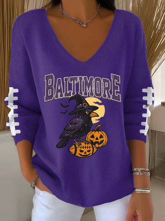 Women's Football Fans Lovers Gameday Casual V-Neck Ribbed Top