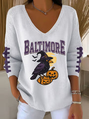 Women's Football Fans Lovers Gameday Casual V-Neck Ribbed Top