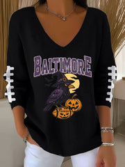 Women's Football Fans Lovers Gameday Casual V-Neck Ribbed Top