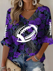 Women's Football Fans Lovers Gameday Casual Waffle T-shirt