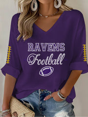 Women's Football Fans Lovers Gameday Casual Waffle T-shirt