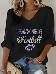 Women's Football Fans Lovers Gameday Casual Waffle T-shirt