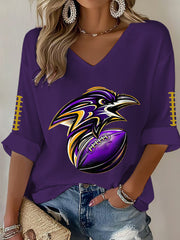 Women's Football Fans Lovers Gameday Casual Waffle T-shirt