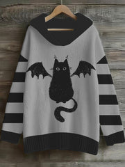 Women's Halloween Cat Cozy Faux Sweater