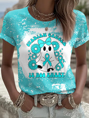 Women's Ovarian Cancer Is Boo Sheet Halloween Ghost Teal Ribbon Ovarian Cancer Awareness Tee