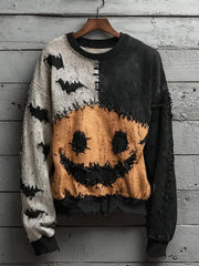 Women's Vintage Halloween Art Print Pullover Sweater