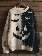 Women's Vintage Halloween Bat Art Print Pullover Sweatshirt