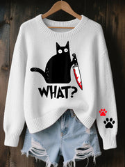 Women's Halloween Cat Cozy Knitted Sweater