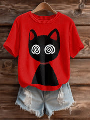 Women's Halloween Cat Cozy Knit Sweater