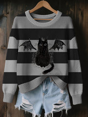 Women's Halloween Cat Cozy Knitted Sweater