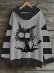 Women's Halloween Cat Cozy Faux Sweater