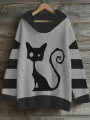 Women's Halloween Cat Cozy Faux Sweater